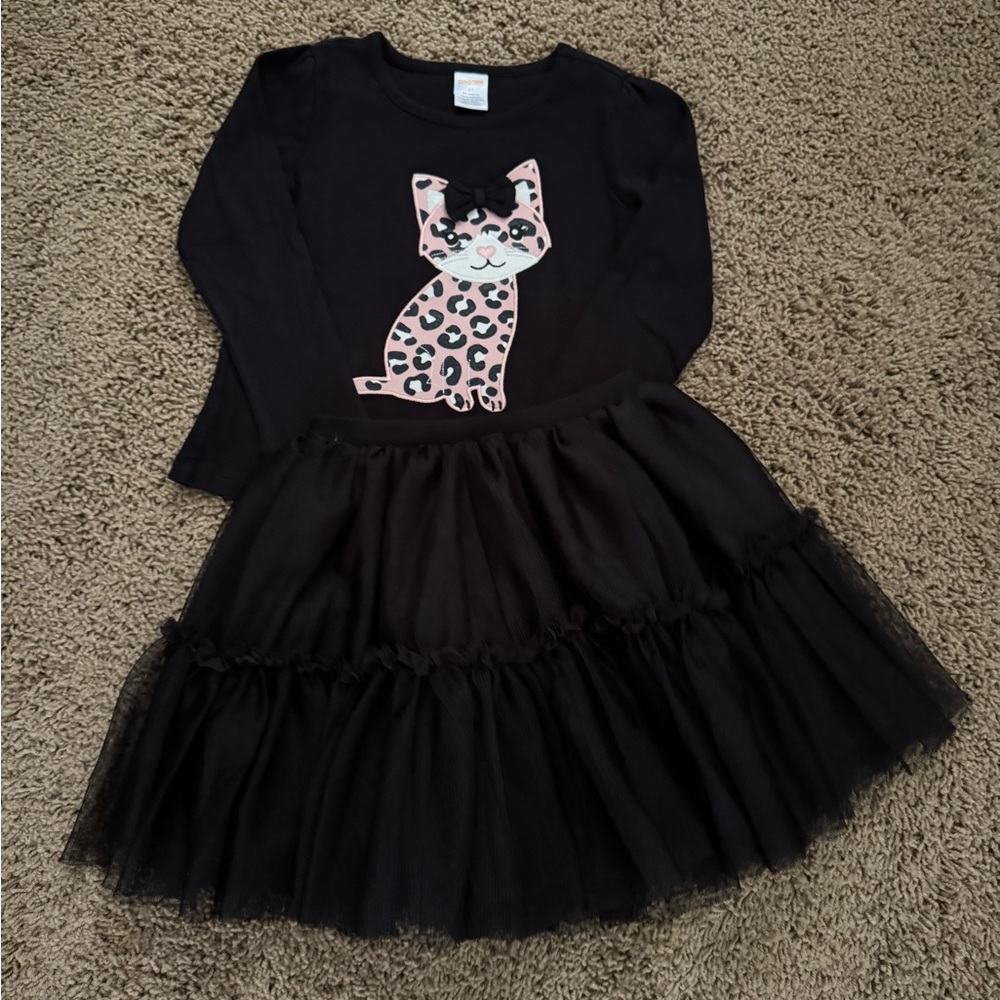 Black & Pink Cat Print Long Sleeved Top W/Black Tulle Skirt ~ Sz 4T - Picture 7 of 14